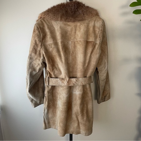 70s Vintage Shearling Sheepskin Robert Coat Chernin Belted Mens Size 42 Rare - Picture 13 of 16